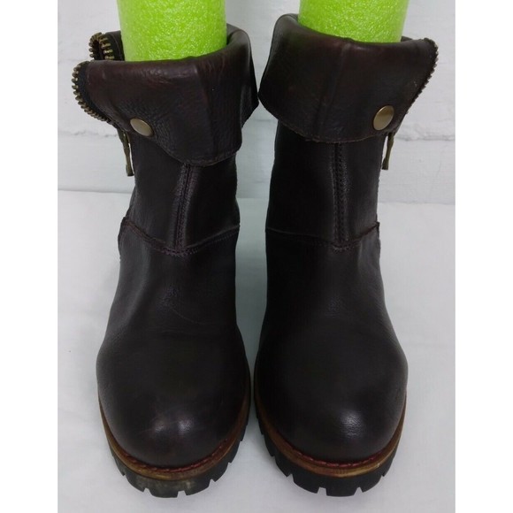 KLR Women's Brown Leather Boots Side Zip Chunky Heel Y2K 11017 Size 7 - Picture 2 of 9